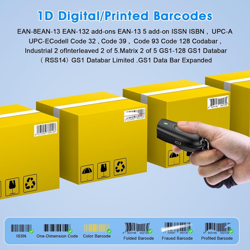 symcode Bluetooth Barcode Scanner Mini 1D Small Portable Bar Code Scanner 3-in-1 Bluetooth & 2.4G Wireless & USB Wired Barcode Scanner with Android,iOS,Computers,Windows - Image 3